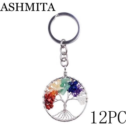 ASHMITA2019 Chains Natural Stone 7 Chakra Llaveros Yoga Semi-precious Stones Round Life Of Tree Keychain Chaveiro Bag Gift Chain