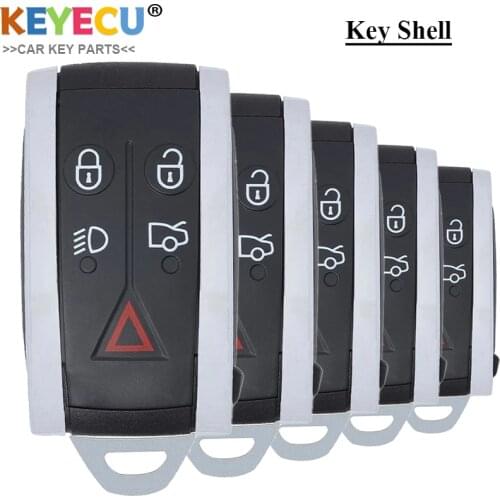 KEYECU 5PCS Smart Remote Control Car Key Shell Case for Jaguar XK XKR XF XFR XJ8 XK8 2007-2013, Fob 5 Button With Insert Blade