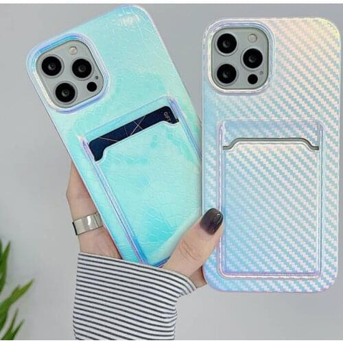 Fashion Laser Colorful Crocodile Woven Pattern Phone Case for iPhone 12 11 Pro Max SE 2020 Card Money Slots Holder Cover Shell