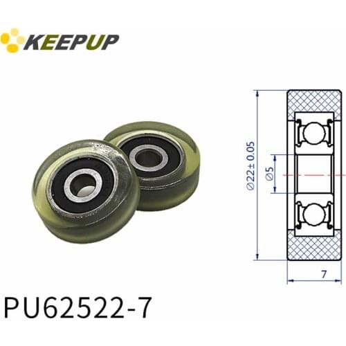 Diameter 22mm, PU polyurethane bearing ,Rubber coated soft pulley/Roller ,width 7mm