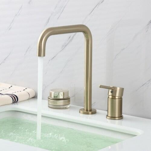 Bathroom Faucet Basin Mixer Faucet Gold Brushed Brass Single Handle Two Hole Basin Mixer Hot & Cold Water Taps Wash Basin Faucet