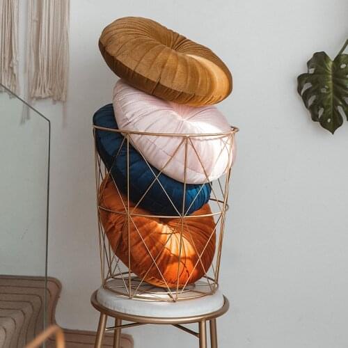 Round Velvet Throw Pillow Comfortable Pleated Pumpkin Cushion Floor Soft Sofa Bed Window Home Textile Decoration