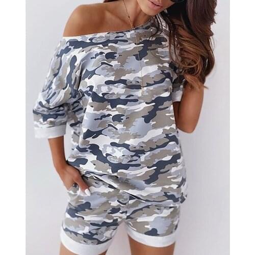 Spot Summer European and American Womens Fashion Loose Leisure Printing Home Decoration Two Piece Set Om9310