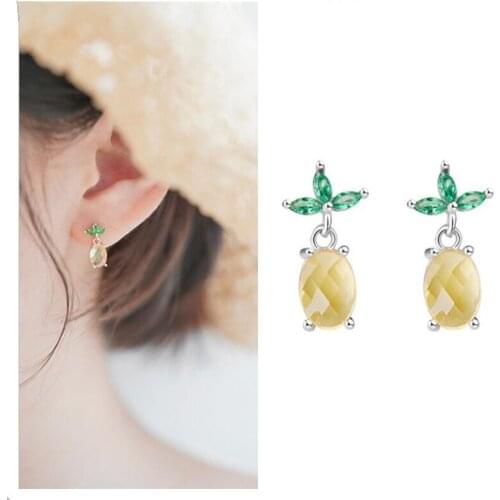 Cute Crystal Pineapple Earrings For Girl Jewelry Top Quality 925 Sterling Silver Drop Earring Lady Piercing Accessories Female