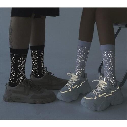 Sky StarReflective Women Fashion Socks Individual Skateboard Stockings Sports Korean Medium Tube Socks Nightclub Bar Essentials