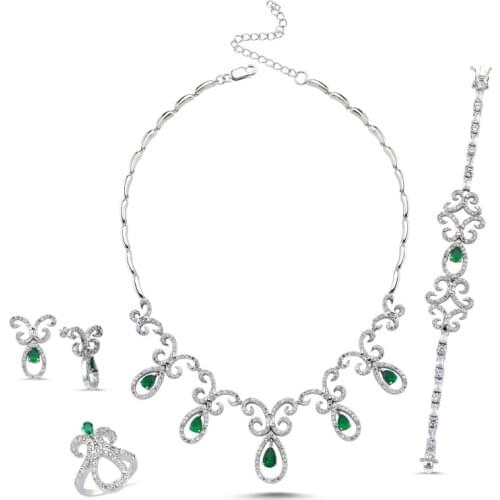 Silverlina Silver Emerald Color Zircon Stone Set