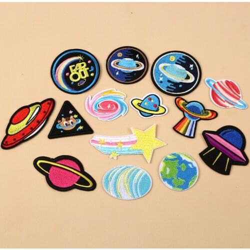 50pcs/lot Embroidery Patches Letters Clothing Decoration Accessories Science Fiction UFO Planet Diy Iron Heat Transfer Applique