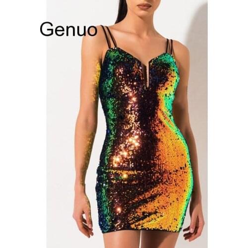 New Chic Glitter Party Mini Dress Sexy Sling Backless Sequin Dresses Charming Clubwear Summer Party Dress Plus Size