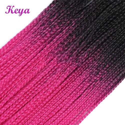 Ombre Pink Box Braids 24 Strands Synthetic Crochet Hair Extensions 24 Inch Heat Resistant Fiber 3Pcs/Pack Crochet Box Braids