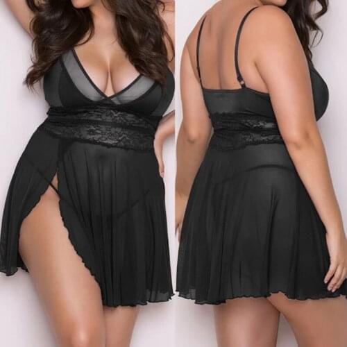 Plus size 4XL sexy Nightdress sexy see-through mesh slit suspender nightdress sexy lingerie Bodysuit women Womens Nightdress