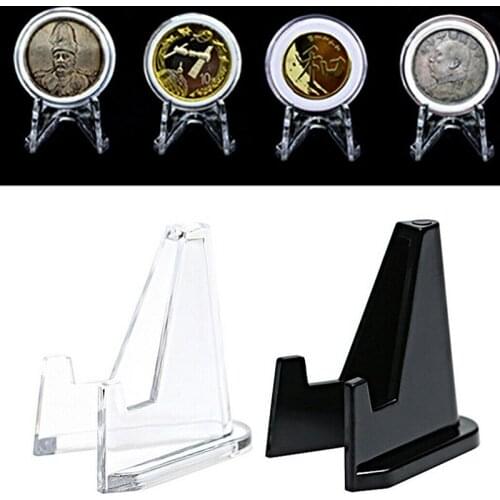 Plastic Coin Card Display Stand Show Clear Round Square Case Capsule Holder