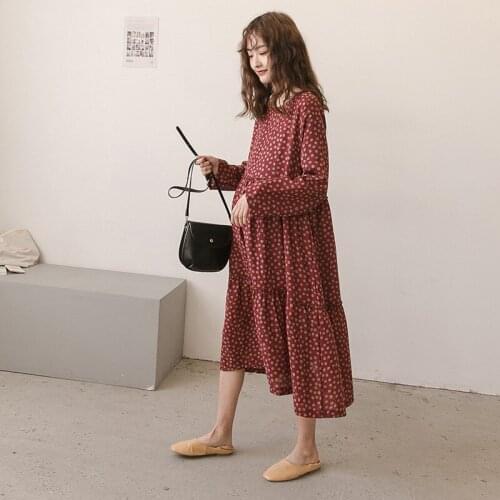 Pregnant women Long Sleeve Loose Dresses Spring Maternity Clothing Vintage Polka Dot Print Ruffle Casual Dress Pregnancy Clothes