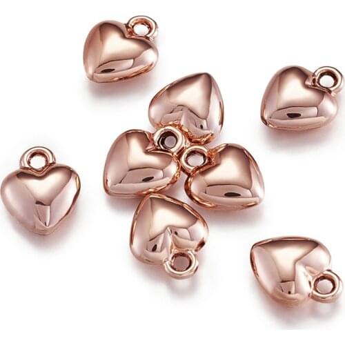 10pcs Small Alloy Heart Charms Pendant Long-Lasting Plated Rose Gold for Jewelry Making DIY Bracelet Necklace 12x9.5x5mm