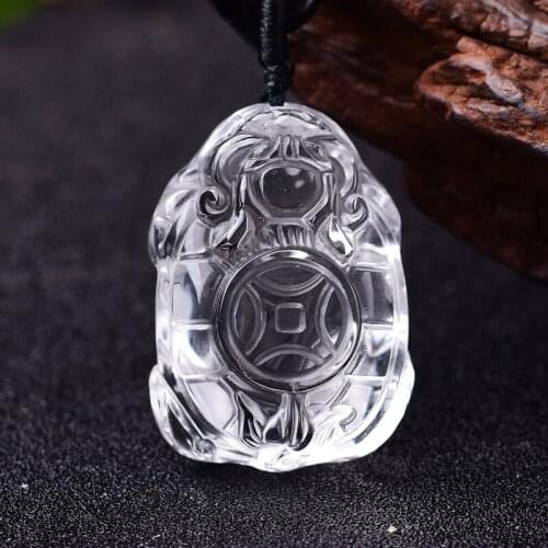 White Or Yellow Natural Crystal Pendants Necklace Money Turtle Amulet Pendants Longevity Lucky for Men Women Fashion Jewelry