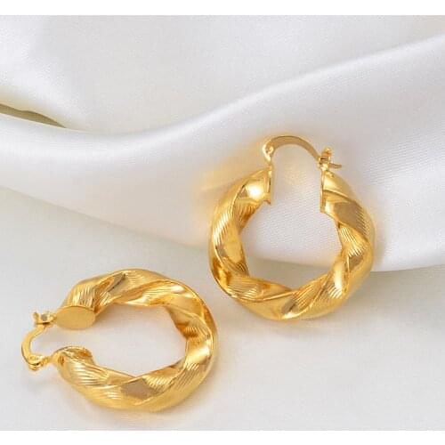 Anniyo 3CM African Stud Earrings for Women,Gold Color Round Twisted Earring Arab Ethiopian Jewelry Wedding Party Gift #246006