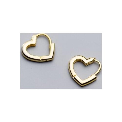 13.5MM Authentic Real 100% 925 Sterling Silver fine Jewelry GOLD HEART SHAPEHoop Huggie Earrings gtle2944