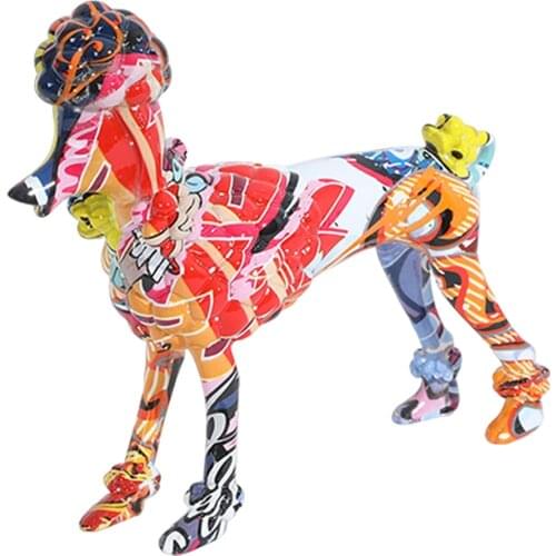 Painted Graffiti Figurine Dog Sculpture Statue Resin Craft Home Decor Garden