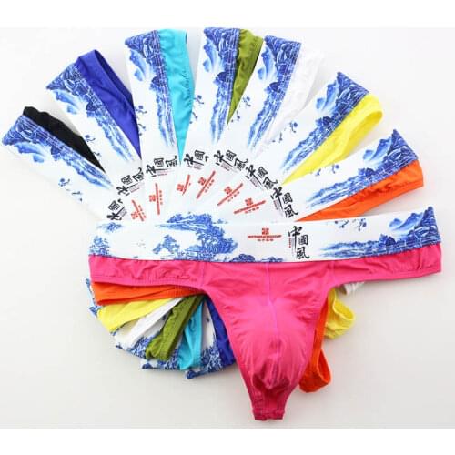 8PCS/Lot Mens Briefs Sexy Bulge Pouch Thongs Printed Underwear Lingerie Wholesale Underwear Triangle Panties G-string Briefs