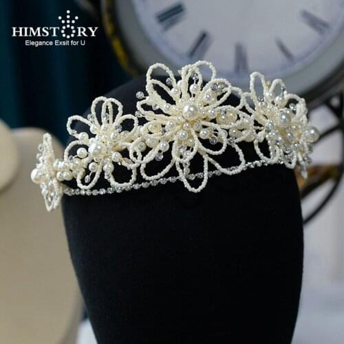 HIMSTORY Romantic Handmade Pearl Crystal Fashion Hair Accessories White Headpieces For Wedding Party Evening Dress Birthday