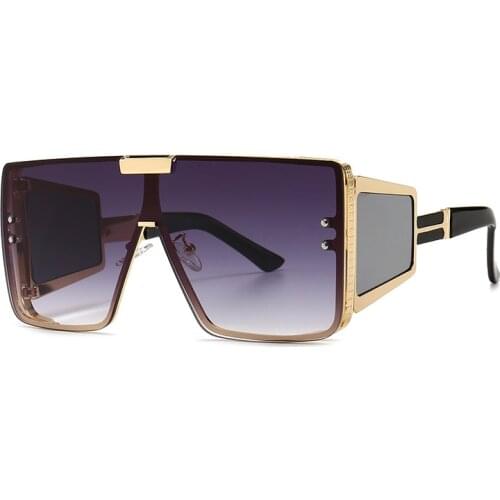 Unique Sexy Cool One Piece Sunglasses For Women And Men Luxury Brand Flat Wide Leg Alloy Sun Glasses Female Square Hip Hop Shade