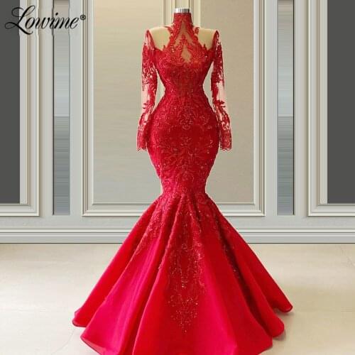 Formal Middle East Evening Dresses Applique Mermaid Party Dress Plus Size Beaded Lace Long Prom Gowns Dubai robe de soiree 2020