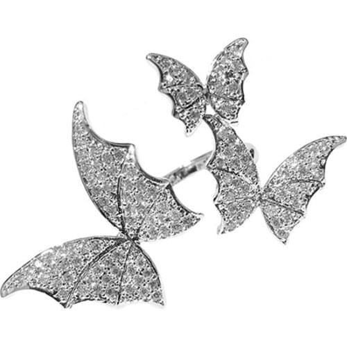 Luxury Crystal Rings Women Open Adjustable Shine Butterfly Rings Temperament Bow Ring Romantic Weddings Party Jewelry