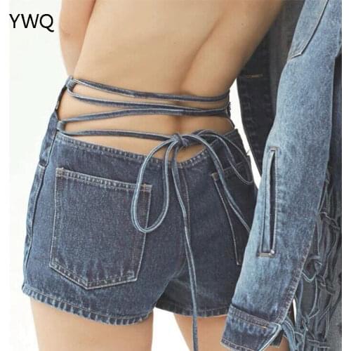 YWQ Sexy Hollow Bow Lace Up Women Denim Mini Shorts High Waist Summer Fashion High Streetwear Denim Party Solid Female Shorts