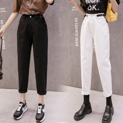 Vintage Black and White Jeans for Women High Waist Harem Mom Jeans 2021 Autumn Winter Streetwear Denim Pants Korean Fashion