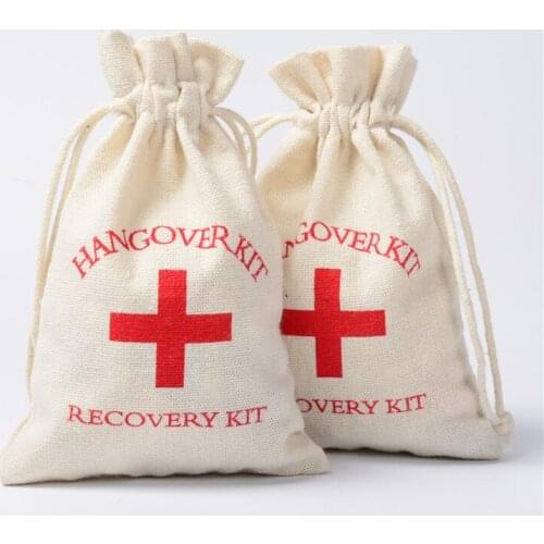 10Pcs Hangover Kit Bags Wedding Party Decoration Supplies Cotton Linen Cross-shaped First Aid For Bachelorette Guests 10*15cm
