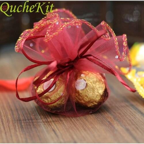20pcs 25cm Round Drawstring Organza Bag 2019 Xmas Christmas Gifts Chocolate Candy Bag Wedding Party Jewelry Packaging Bag