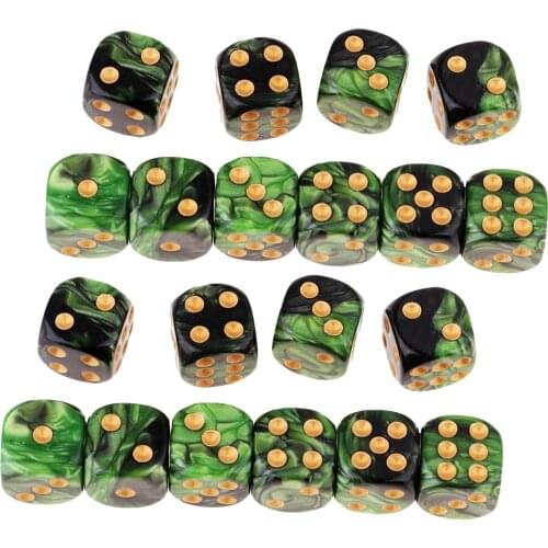 20 Pieces D6 6 Sided Dice 16mm Pearl Color Dices for DND MTG RPG Table Games Green+Black
