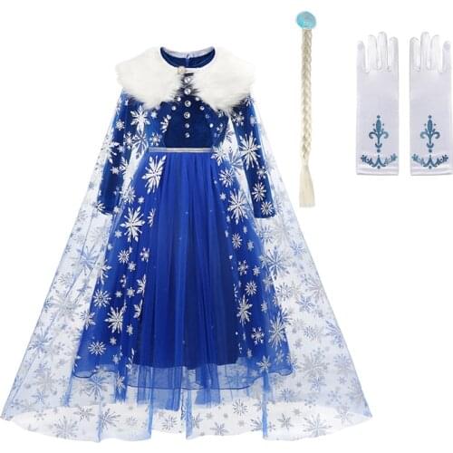 2021 Princess Girls Elsa Dress Upscale Halloween Cosplay Sequin Clothing Party Costume Girls Princess Outfit With Long Cloak
