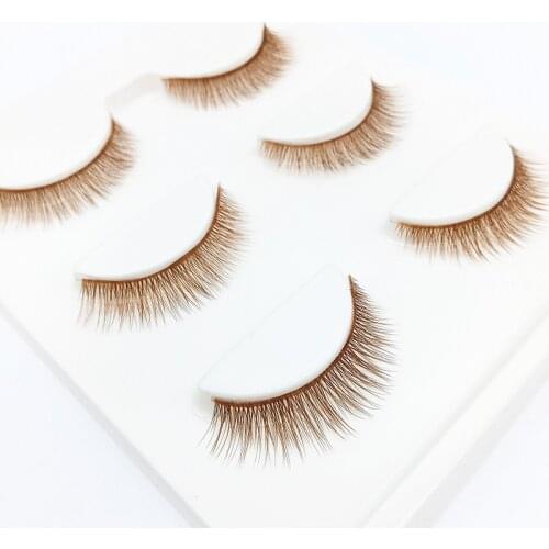 3D Three Pairs of Brown False Eyelashes Slender Fashionable Brown Eyelashes with Transparent Stem