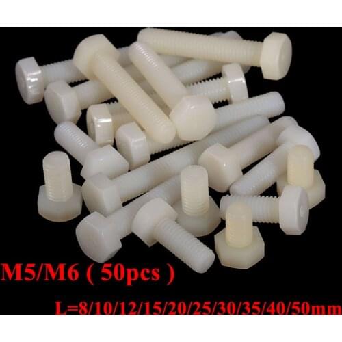 50pcs M5 M6 Plastic Nylon External Hex Screw Outside Hexagon Machine Screws Hex Bolts