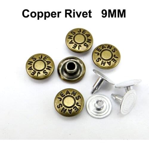 50PCS copper bronze tone jean Rivet decoration buttons 9MM sewing clothes accessories bag fits trousers rivets MR-036