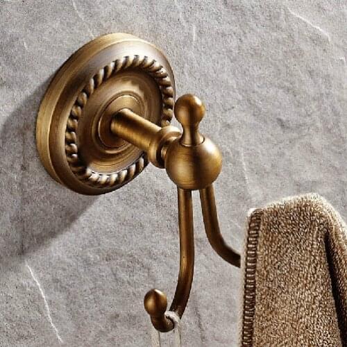 Bathroom accessories Europe Antique brass robe cloth hook brass hooks in bathroom wall hook hanger