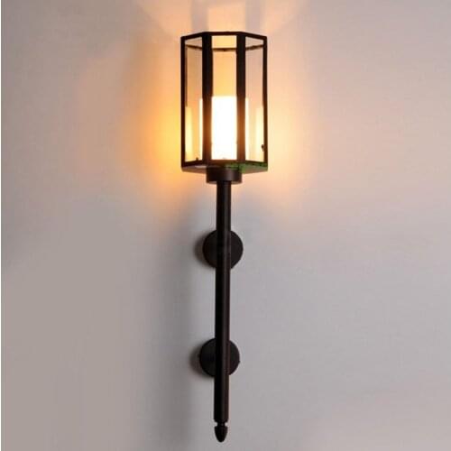 Antique rustic metal wall light for Foyer living room luxury long pole wall lamp project Led Wall sconce retro iron Wall Lights