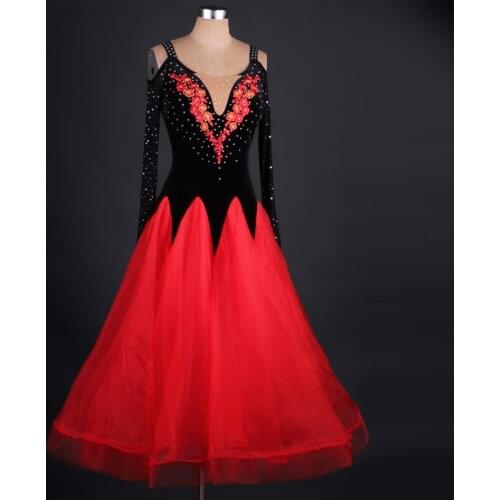 Ballroom Dancing Dress Black/Red Standard Ballroom Dress Stage Costumes For Singers Jazz/Waltz/Tango/Lulu Dance Dress MQ007