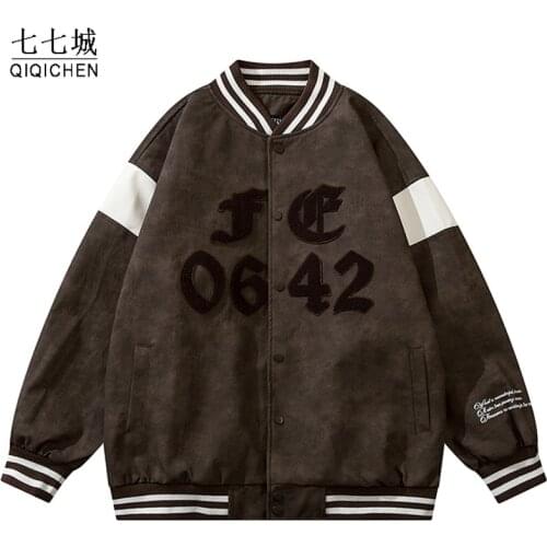 Hip Hop Baseball Jacket Men Embroidery Geometric Color Block Harajuku PU Leather Streetwear Varsity Jacket Autumn College Coat