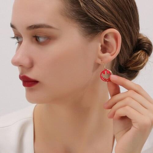 Dara Fashion Personality Double Red Smile Face Earrings 2021 New Arrival