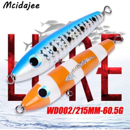 1PCS 215mm 60.5g Wood Baits Slow Jig Lure Topwater Fishing Baits Fishing Tackle Big Popper Saltwater Wood Lures Tackle