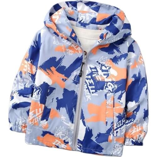 Kids Boys Girls Jackets Spring Autumn Children Hooded Zipper Windbreaker Toddler Baby Fashion Print Coat Waterproof Boy Clothing