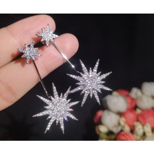 European Luxury Star Back Pendant Eardrop Cubic Zircon Earrings S925 Silver Needle Earrings