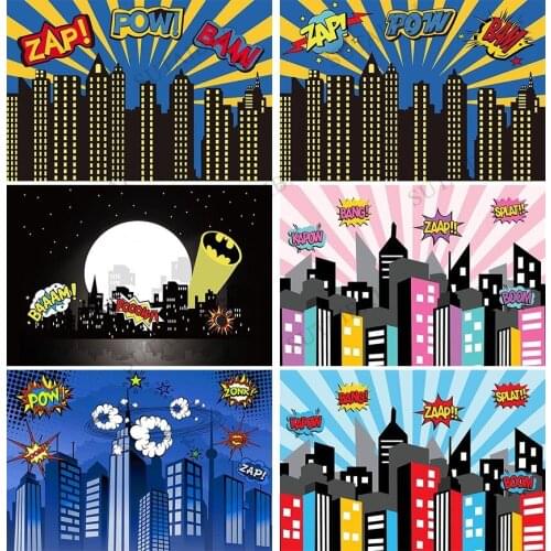 Superhero City Building Super Hero Baby Shower Birthday Party Backdrop Photography Background for Photo Studio Photophone
