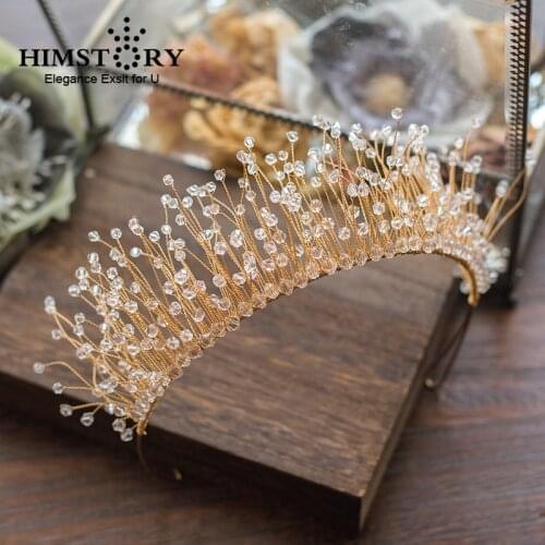 HIMSTORY Luxurious Handmade Beaded Hairband Princess Clear Shinny Crystal Bridal Headpiece Wedding Hair Accessories Hair Jewelry