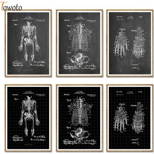 Skeleton Canvas Painting for Clinic Wall Art Black White Bones Decorative Picture Hospital Wall Poster Modern Living Room Decor