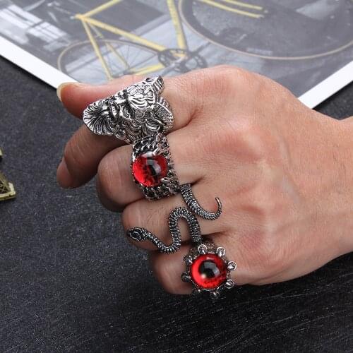 2021 Cheap Items Goth Punk Vintage Rings For Man Women Panthere Snake Portrait Evil Eye Nightclub DIY Ring Set Slytherin Jewelry