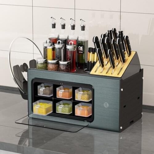 Zq Kitchen Spice Rack Multifunctional Seasoning Spice Jar Knife and Chopsticks Veneer Storage Box