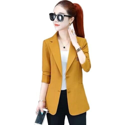 Short jacket womens 2021 spring and autumn new Korean version of Slim all-match yellow suit spring womens trend