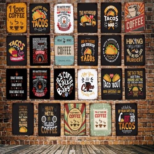 [ WellCraft ] Custom classy Coffee TACOS Fast food Shop Metal Sign Decor LT-1928
